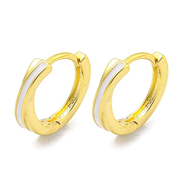 Brass Hoop Earrings, with Enamel, Real 18K Gold Plated, 12x3mm