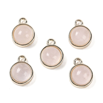 Natural Rose Quartz Pendants, with GoldenTone Rack Plating Brass, Flat Round, 9.8x7.5x4.3mm, Hole: 1.2mm