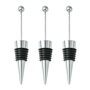5Pcs Beadable Wine Stoppers, Alloy & Rubber Wine Saver Bottle Stopper, Cone, Black, 115x20mm