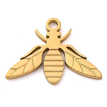 304 Stainless Steel Charms, Bees Charms, Ion Plating(IP), Golden, 9x12x1mm, Hole: 1mm