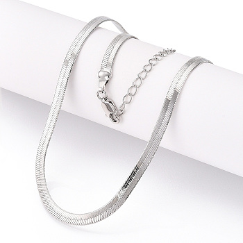 Brass Flat Snake Chain Necklaces for Women Men, Real Platinum Plated, 17.83x0.16x0.02 inch(45.3x0.4x0.05cm)