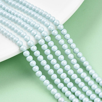 Baking Paint Pearlized Glass Pearl Bead Strands, Round, Light Cyan, 3mm, Hole: 0.6mm, about 135~136pcs/strand, 15.75~16.14 inch(40~41cm)