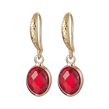 Oval Brass with Glass Pendants Dangle Earring for Women, Red, 26x8mm