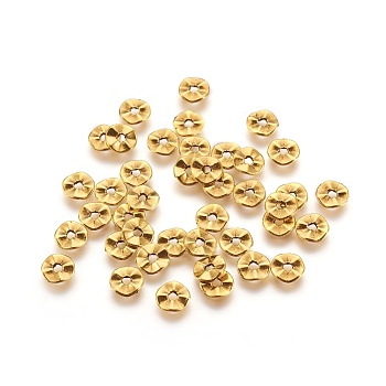 Tibetan Style Alloy Wavy Spacer Beads, Lead Free, Flat Round, Antique Golden, Size: about 7mm in diameter, 1mm thick, hole: 1mm