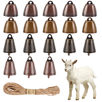 AHADERMAKER DIY Bell Pendant Decoration Making Kit, Including 20Pcs 4 Styles Iron Bell Pendants, 1Bundle Jute Cord, Mixed Color, Pendant: 35~45x2~26x2~26mm, Hole: 5mm, 5Pcs/style
