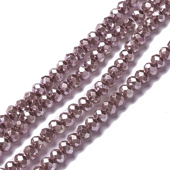 Opaque Glass Beads Strands, Faceted, Rondelle, Rosy Brown, 6x5mm, Hole: 1mm, about 126pcs/strand, 24.41''(62cm)