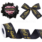 Word Happy Birthday Polyester Ribbons, for Bouquet Decoration, Gift Wrapping, Black, 2 inch(51mm),15 yards/roll(OCOR-WH0082-512)