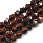 Natural Mahogany Obsidian Beads Strands, Star Cut Round Beads, Faceted, 7.5~8x6.5~7mm, Hole: 1.5mm, about 46pcs/strand, 15.5 inch(G-S149-15-8mm)