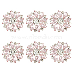 6Pcs 1-Hole Brass Shank Buttons, with Rhinestone and Glass, Garment Decoration, Flower, Pink, 26x26x10mm, Hole: 2mm(BUTT-FG0001-15A)