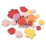 Handmade Porcelain Cabochons, Ceramic Mosaic Tiles, Flower & Mushroom, Mixed Color, 13.5~42x13.5~42x6mm, about 45pcs/300g(PR-CBA4734-04)