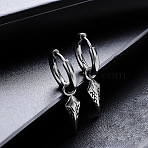 304 Stainless Steel Hoop Dangle Earrings for Men, Rhombus, Antique Silver, 30mm(WGD23A3-01)
