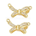 Brass Micro Pave Clear Cubic Zirconia Pendants, Bowknot Charms with Double Loops, Real 18K Gold Plated, 13.5x23x6mm, Hole: 1.4mm(KK-D109-01G)
