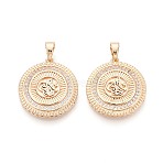 Brass Pave Clear Cubic Zirconia Pendants, Flat Round Charms, Real 18K Gold Plated, 26x23x4mm, Hole: 6x4mm(KK-T081-09G)