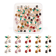 Alloy Rhinestone Pendants, Cherry, Golden, Mixed Color, 20x15x4.5mm, Hole: 2mm, 5 colors, 4pcs/color, 20pcs/box(ALRI-TA0001-03G)