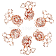 3-Strand 6-Hole Brass Box Clasps, Multi-Strand Clasps, with Spring Ring Clasps, Flat Round, Rose Gold, 24x11x5.5mm, 6 sets/box(FIND-SC0003-31RG)