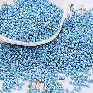 Baking Paint Glass Seed Beads, Cylinder, Sky Blue, 2x1.5mm, Hole: 1mm, about 5599pcs/50g(X-SEED-S042-15B-28)