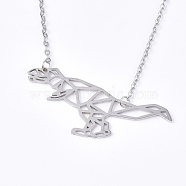 201 Stainless Steel Pendant Necklaces, with Cable Chains, Dinosaur, Stainless Steel Color, 17.7 inch(45cm), 2mm, Dinosaur: 23x52x1mm(NJEW-T009-JN100-1-40)