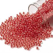 TOHO Round Seed Beads, Japanese Seed Beads, (341) Inside Color Crystal/Tomato Lined, 8/0, 3mm, Hole: 1mm, about 222pcs/10g(X-SEED-TR08-0341)