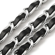 Oxidation Aluminum Rope Chains, with PU Imitation Leather, Unwelded, Black, 7x3.5mm, about 50Yards/Bundle(CHA-NH0001-01B-03)