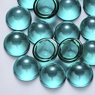 Transparent Spray Painted Glass Cabochons, Half Round/Dome, Dark Cyan, 14x7mm(GLAA-S190-013B-D01)