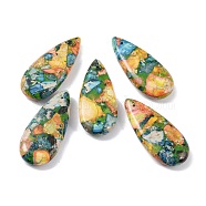 Dyed Synthetic Imperial Jasper Pendants, Teardrop Charms, Gold, 35x15x6mm, Hole: 1.2mm(G-P529-07B)