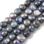 Dyed Natural Cultured Freshwater Pearl Beads Strands, Two Sides Polished, Black, 5~6mm, Hole: 0.5mm, about 31pcs/strand, 6.89''(17.5cm)(PEAR-A006-04G)