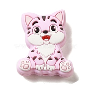 Cat Silicone Focal Beads, DIY Nursing Necklaces Making, Pearl Pink, 30x24x9.5mm, Hole: 2mm(SIL-B069-01A)