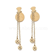 304 Stainless Steel Dollar Sign Chain Stud Earrings, for Women, Golden, 42.5x9mm, Pin: 0.7mm(EJEW-C055-02G)
