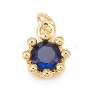 Brass Inlaid Clear Cubic Zirconia Charms, Real 18K Gold Plated, Lead Free & Cadmium Free, Crown, Medium Blue, 11.5x9.5x6mm, Hole: 3mm(KK-A161-34G-D)