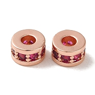 Rack Plating Brass Pave Medium Violet Red Cubic Zirconia Beads, Long-Lasting Plated, Cadmium Free & Lead Free, Flat Round, Rose Gold, 6x3.5mm, Hole: 2.2mm(KK-M285-16RG)