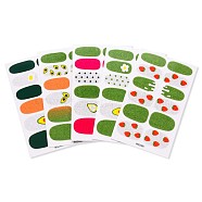Avocados & Strawberries & Flowers Full Cover Nail Art Stickers, Glitter Powder Decals, Self Adhesive, for Nail Tips Decorations, Mixed Color, 25.5x10~16.5mm, 12pcs/sheet(MRMJ-T109-WSZ-M2)