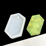 Imitation Embedded Rhinestone Hexagon Pendant Silicone Molds, Resin Casting Molds, for UV Resin & Epoxy Resin Jewelry Making, White, 76x46x15mm, Hole: 4mm, Inner Diameter: 66x35mm(DIY-I090-10)