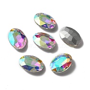 Pointed Back Glass Rhinestone Cabochons, Back Plated, Faceted, Oval, Crystal AB, 25x18x6.5mm(DIY-WH0043-57E-01)