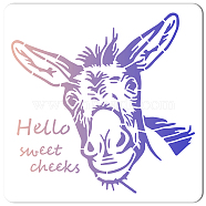 PET Plastic Drawing Painting Stencils Templates, Square, Creamy White, Donkey Pattern, 30x30cm(DIY-WH0244-171)