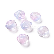 Transparent Spray Painted Glass Beads, Cat Paw Print, Pearl Pink, 11x12x8.5mm, Hole: 1.2mm(GLAA-I050-05L)