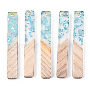 Transparent Resin & White Wood Big Pendants, Rectangle Charms with Paillettes, Light Sky Blue, 51.5x7.5x3mm, Hole: 1.8mm(RESI-N039-47)