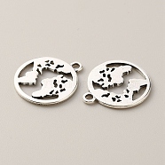 Tibetan Style Alloy Charms, Flat Round with Map, Antique Silver, 21x18x1.5mm, Hole: 1.8mm, about 150pcs/bag(FIND-CJC0007-77)