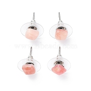 Natural Pink Opal Stud Earrings for Women, with 304 Stainless Steel Ear Studs, Square, 6x6mm, Pin: 0.8mm(EJEW-K091-01P-07)
