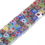 Millefiori Lampwork Beads Strands, Square, Colorful, 6x6x3~3.5mm, Hole: 1mm, about 65pcs/strand, 14.7 inch(LAMP-S191-06)