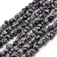 Natural Snowflake Obsidian Beads Strands, Nuggets, 3~5x3~5x3~8mm, Hole: 1mm, about 85~90pcs/strand, 15.7 inch(40cm)(G-F465-30)