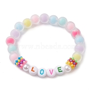 Candy Color Word Love Acrylic Beaded Stretch Bracelets for Kid, Colorful, Inner Diameter: 1-3/4 inch(4.5cm)(BJEW-JB10158-02)