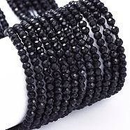 Opaque Glass Beads Strands, Faceted, Rondelle, Black, 2x1.5mm, Hole: 0.6mm, about 235~247pcs/Strand, 14.57~14.76 inch(37~37.5cm)(X-EGLA-F149-NB-01)