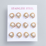 304 Stainless Steel Stud Earrings, Love Knot Earrings, with Plastic Imitation Pearl Beads and Ear Nuts, Multi-color, 11mm, Pin: 0.7mm, 6pairs/card(EJEW-F246-02M)