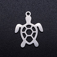 304 Stainless Steel Hollow Pendants, Laser Cut, Turtle, Stainless Steel Color, 19x14x1mm, Hole: 1.5mm(A-STAS-Q201-JN280-1)