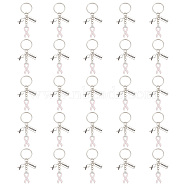 Pink Breast Cancer Awareness Ribbon Alloy Enamel Pendant Keychain, Alloy Rectangle with Word Warrior with Iron Keychain Ring, Pink, 7.7cm, 25pcs/set(KEYC-AB00001)