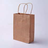 kraft Paper Bags, with Handles, Gift Bags, Shopping Bags, Brown Paper Bag, Rectangle, Diagonal Stripe Pattern, Camel, 27x21x10cm(CARB-E002-M-G05)