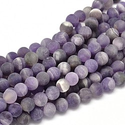 Frosted Natural Amethyst Round Bead Strands, 8mm, Hole: 1mm, about 48pcs/strand, 15.74 inch(X-G-L357-8mm-07)