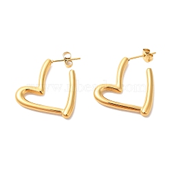 Ion Plating(IP) 304 Stainless Steel Heart Stud Earrings, Half Hoop Earrings for Women, Golden, 32.5x24x3mm, Pin: 0.7mm(EJEW-E286-12G)