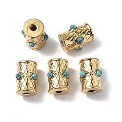 PVD Vacuum Plating 201 Stainless Steel Beads, Large Hole Beads, with Turquoise, Column, Real 18K Gold Plated, 15x13.5mm, Hole: 2.8mm(STAS-C064-VC846)