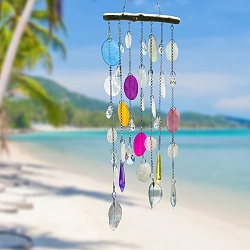 Leaf Glass Wind Chimes Outdoor, Garden Chimes for Home, Patio, Backyard and Outdoor Decor, Colorful, 400x150mm(PW-WG4DF6E-01)